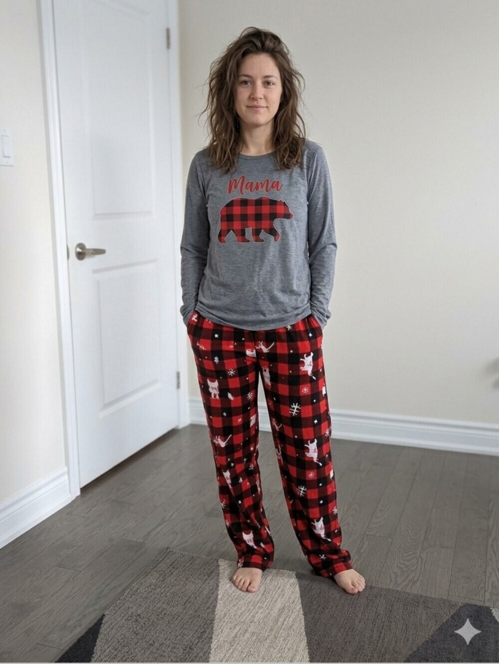 'Mama Bear' Red Plaid Bear Pajama Set - Size Small Like New